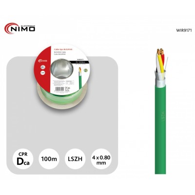 Rollo de Cable tipo BUS/KNX blindado LSZH, Cobre 4 hilos 100M - WIR9171