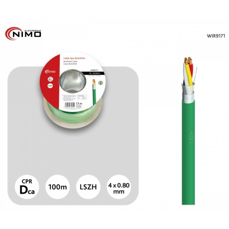 Rollo de Cable tipo BUS/KNX blindado LSZH, Cobre 4 hilos 100M - WIR9171