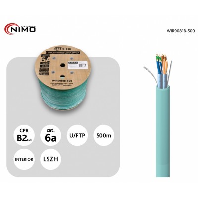 WIR9081B-500 - Cable datos U/FTP CU Cat.6A AWG23 LSZH interior, turquesa
