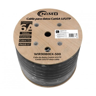 WIR9080EX-500 - Cable datos U/UTP CU Cat.6a AWG23 ext. negro 500m