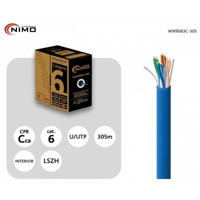 WIR9063C-305 - Cable datos U/UTP CU Cat.6 AWG23 LSZH int., azul 305m