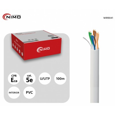 Cable para Datos Cat.5e UTP rígido interior AWG24 100m Bobina - WIR9041