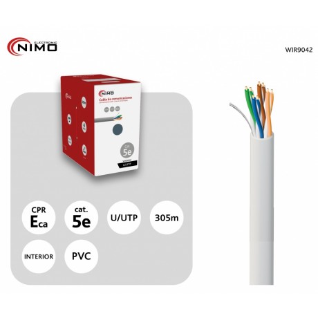 Cable para Datos Cat.5e UTP rígido interior AWG24 305m Bobina - WIR9042