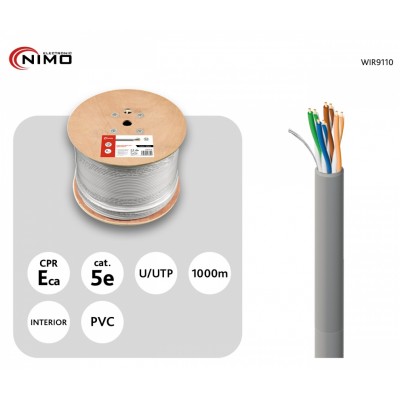 Cable para Datos Cat.5e UTP rígido interior AWG24 1000m Carrete de Madera - WIR9110