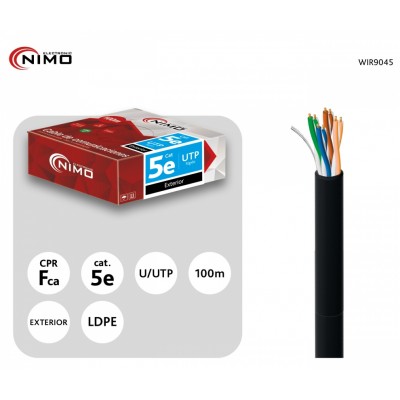 Cable para Datos UTP Cat.5e AWG24 exterior rígido 100m, Bobina en caja - WIR9045