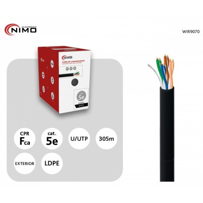 Cable para Datos UTP Cat.5e AWG24 exterior rígido 305m, Bobina en caja - WIR9070