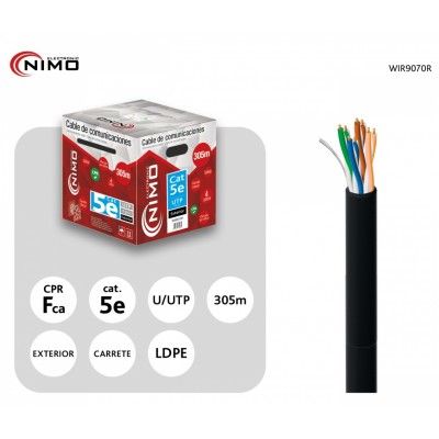 Cable para Datos UTP Cat.5e AWG24 exterior rígido 305m, Carrete en caja - WIR9070R