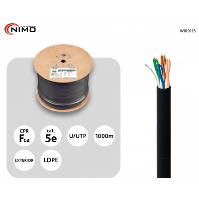 Cable para Datos UTP CCA Cat.5e AWG24 exterior rígido 1000m, Carrete madera - WIR9115