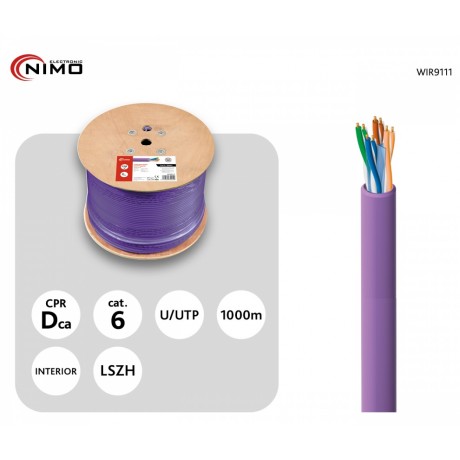 Cable para Datos UTP Cat.6 interior libre de Halógenos LSZH 1000m, Carrete de madera - WIR9111