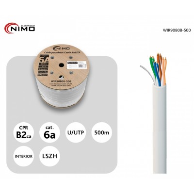Cable datos U/UTP CU Cat.6a AWG23 LSZH inter., blanco 500m - WIR9080B-500