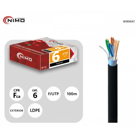 Cable para Datos FTP Cat.6 exterior rígido 100m, Bobina - WIR9047