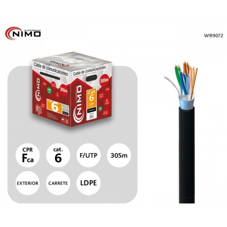 Cable para Datos FTP Cat.6 rígido exterior 305m, Carrete interno - WIR9072