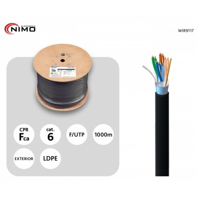 Cable para Datos FTP CCA Cat.6 rígido exterior 1000m, Carrete madera - WIR9117