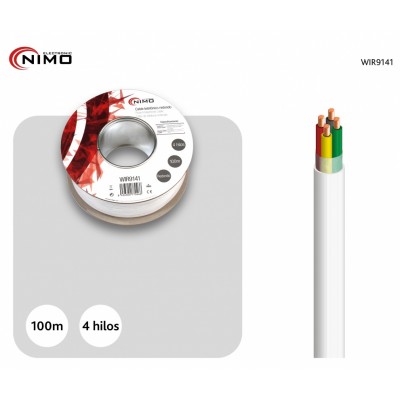 Rollo de cable telefónico redondo 4 hilos 100m, Blanco - WIR9141