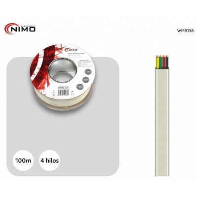 Rollo de cable telefónico, plano, Marfil, 4 hilos, 100m - WIR9138