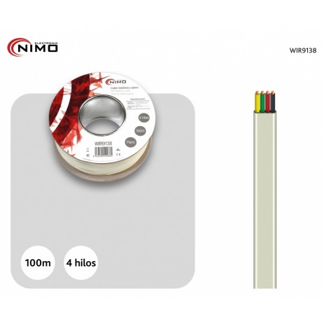 Rollo de cable telefónico, plano, Marfil, 4 hilos, 100m - WIR9138