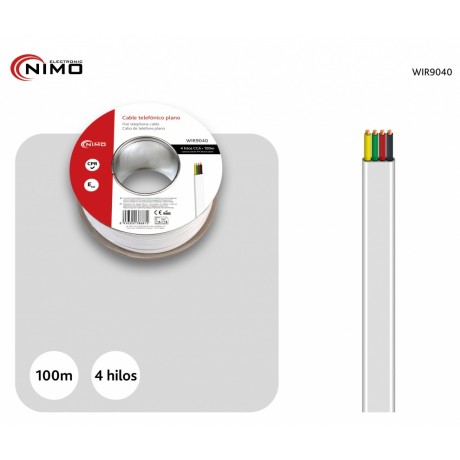 Rollo de cable telefónico, plano, blanco, 4 hilos, 100m - WIR9040