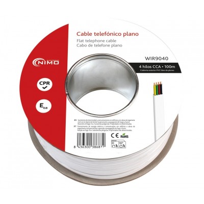 Rollo de cable telefónico, plano, blanco, 4 hilos, 100m - WIR9040