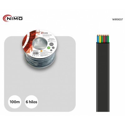 Rollo de cable telefónico plano, negro, 6 hilos, 100m - WIR9037