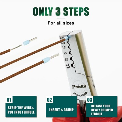 PK-CT005B - Crimpadora de punteras para cables eléctricos de Proskit