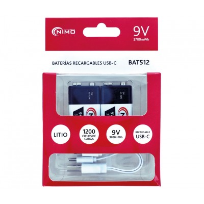 Baterías de Li-Ion 9V LR61 recargables por USB-C BAT512