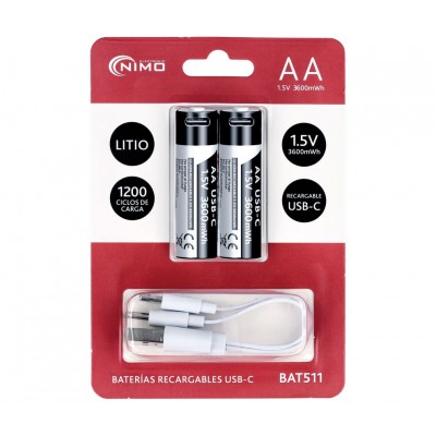 Batería de Li-Ion 1,5V AA recargable por USB-C BAT511
