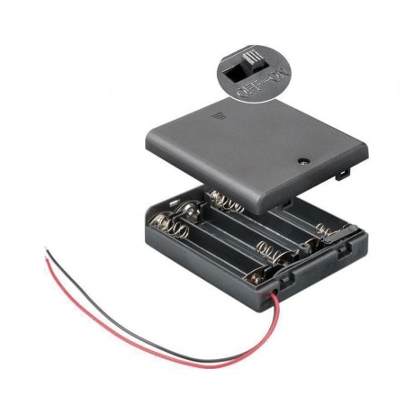 Caja porta pilas para AA / R06 x 4 con interruptor (10 unidades) - POR021