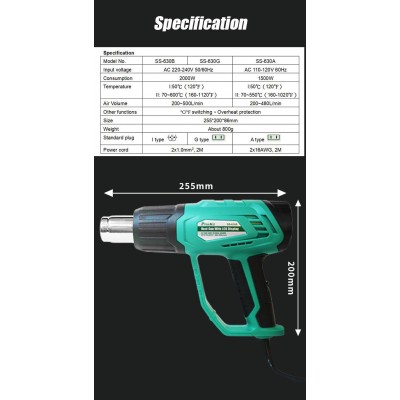 Pistola de aire caliente 50ºC / 600ºC - 2000W de Proskit SS-630B