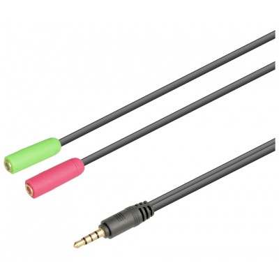 Adaptador jack 3,5mm 4pin Macho (estéreo+micro) a 2xJack Hembra estéreo 0.2m - WIR988